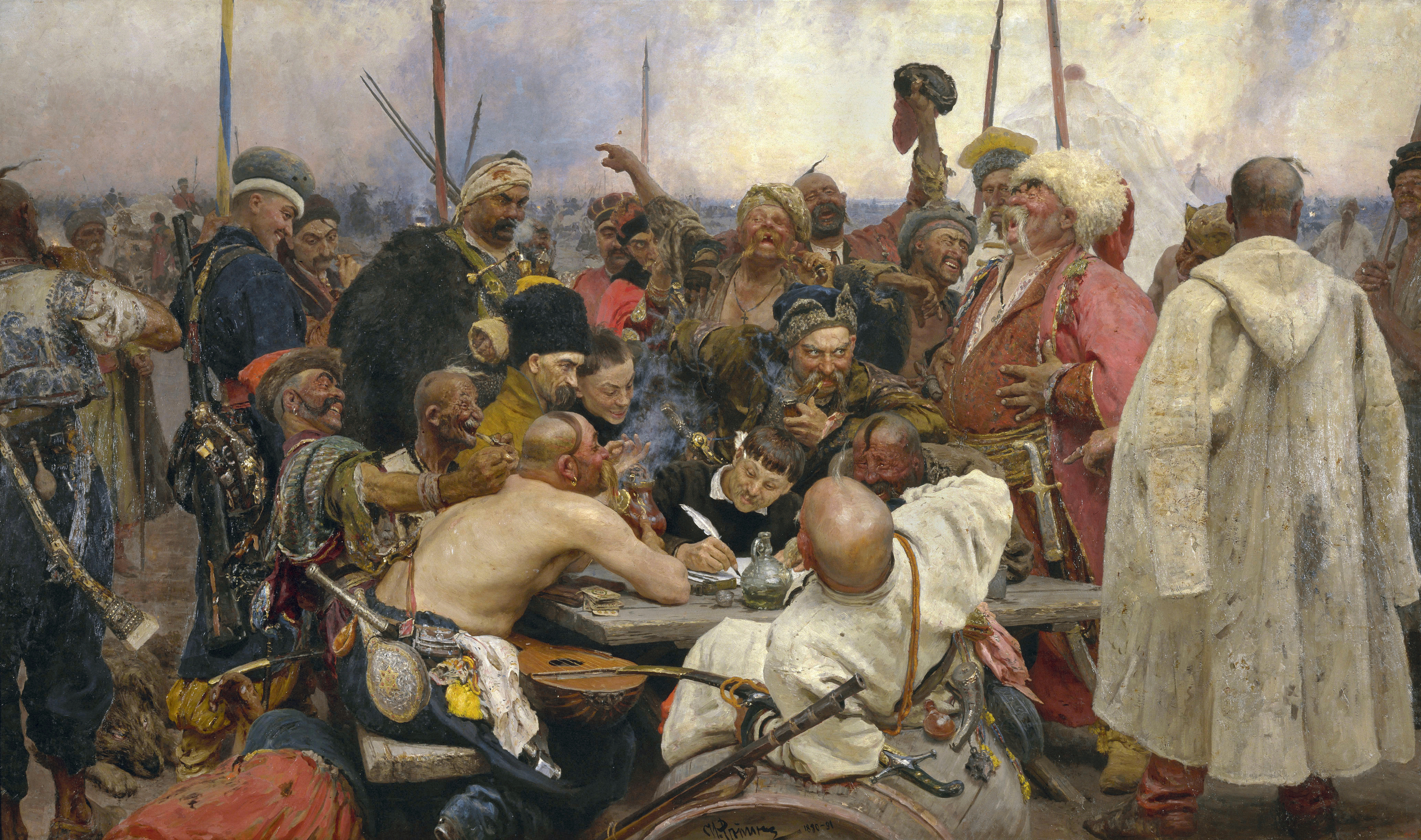 Ivan Sirko - Zaporozhian Cossacks write to the Sultan of Turkey by Ilya Repin